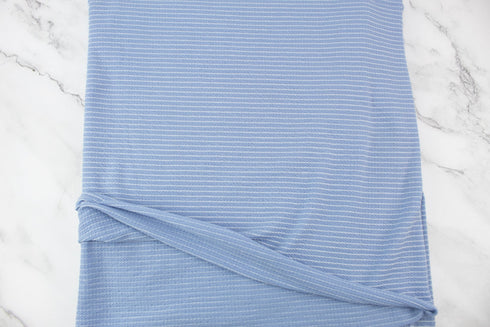 Blue and White Narrow Stripe Crinkle Knit Fabric Remnant 1.75 yards